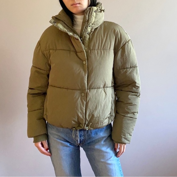 Zara water repellent puffer jacket khaki green